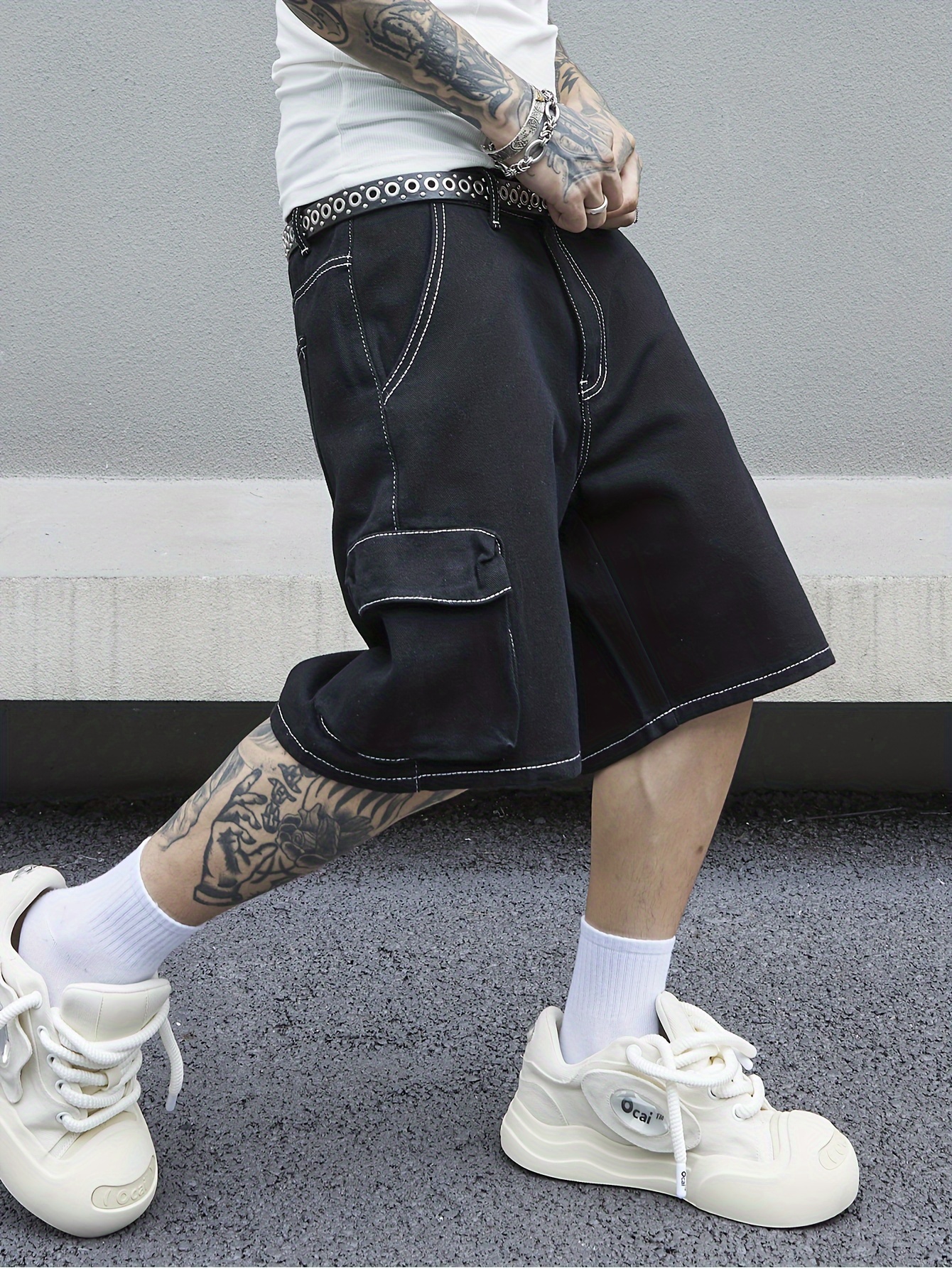 men's casual loose fit denim shorts knee length jorts Temu Portugal