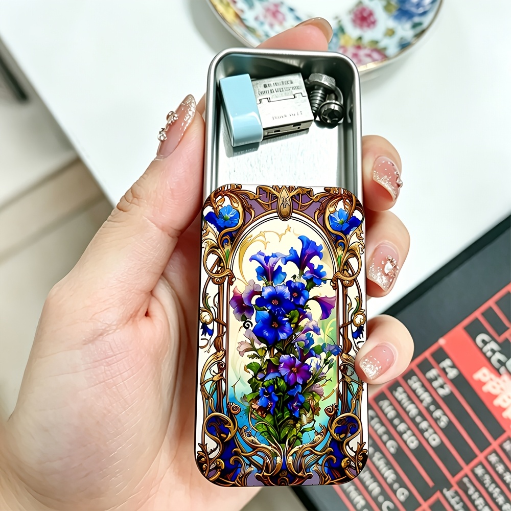 TEMU Retro Storage Box: A Multi-functional Sliding Iron Box Printed With European Oil Painting Style, Portable Design, Great For Holiday Gifts And
