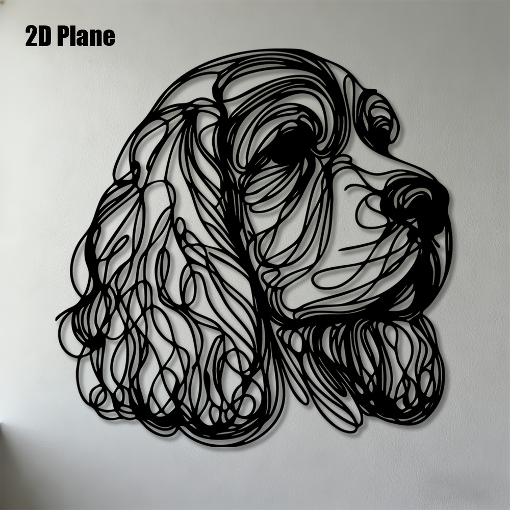 TEMU 2d Flat - 1pc, 2d Flat, Wall Sculptures, Spaniel Sketch Metal Wall Art, Perfect For Living Room, Bedroom, Office, Hallway Decoration