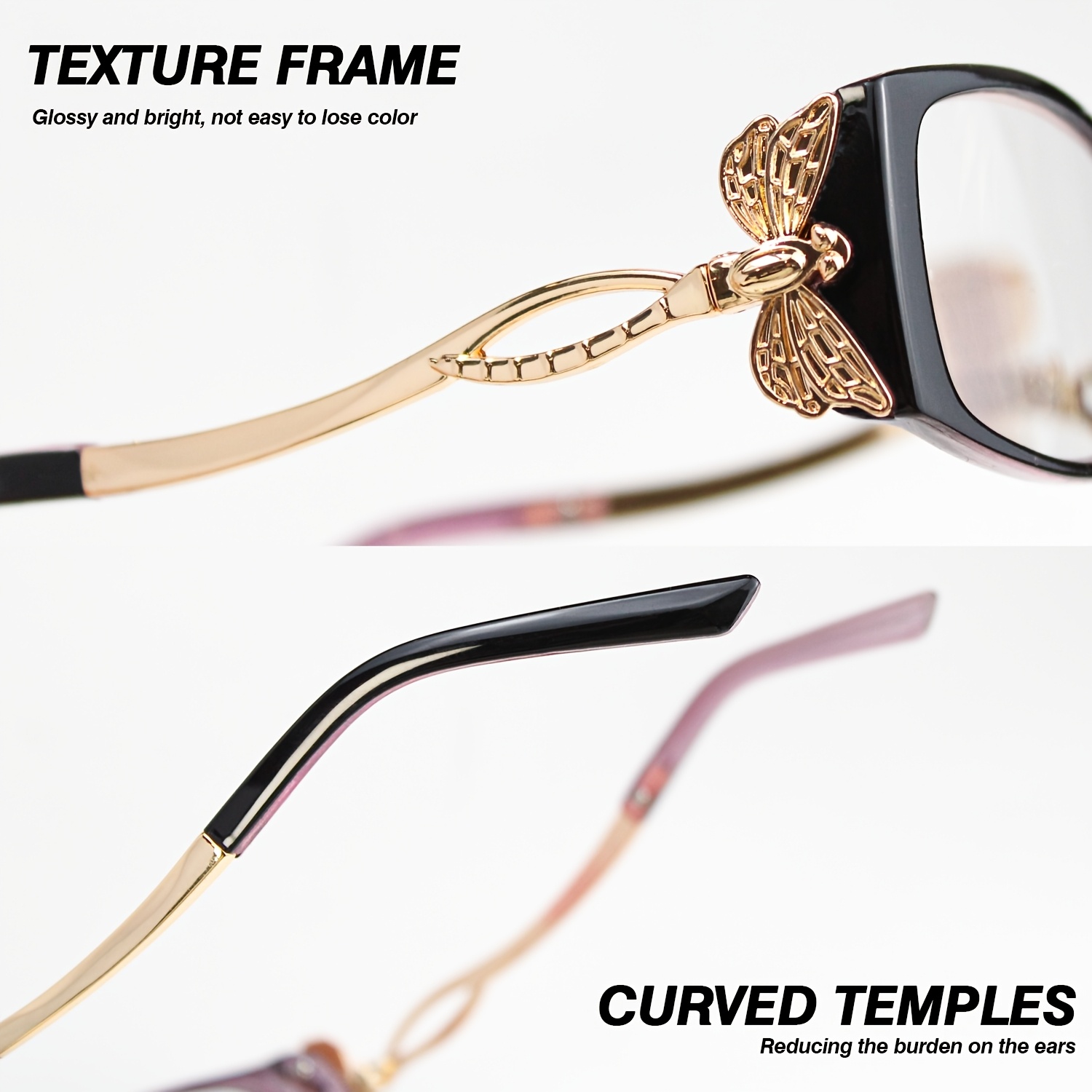 Small-Framed Rectangular Reading Glasses with Dragonfly Motifs