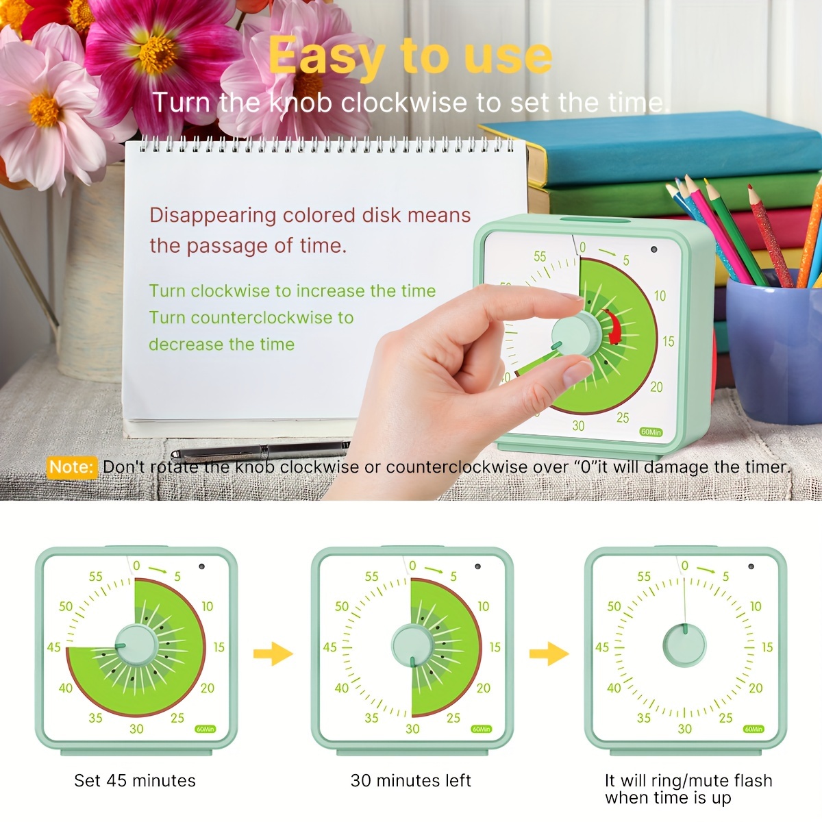 Silent Study Timer For Children Kids Visual Countdown Timer - Silent ...