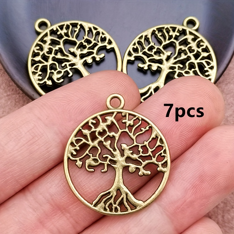 Image of 7pcs Retro Tree Of Pendant, Bohemian Style Jewelry Accessories, Handmade Making Necklace, Earring Accessories 25*25mm