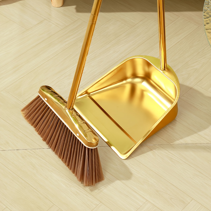 

Pmmj Golden Stainless Steel Broom And Dustpan Set - Heavy-duty, Long Handle For Indoor/outdoor Use, For In Kitchens And Homes, Stainless Steel, Broom, Dustpan, Cleaning Tools