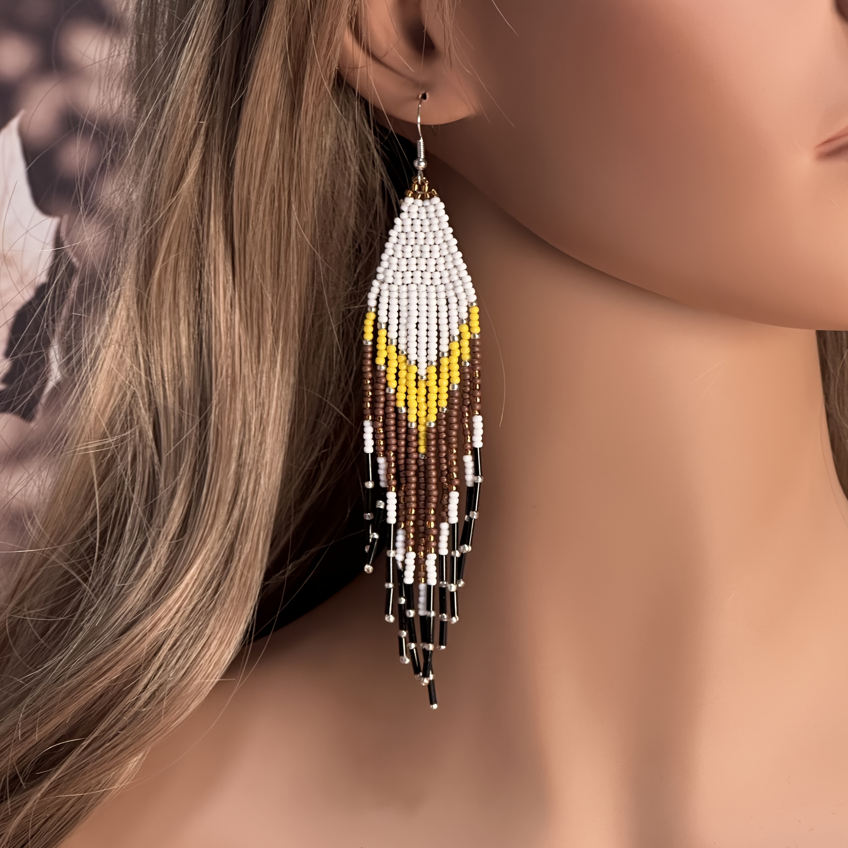 Women's Handmade Beaded Tassel Earrings in American Style