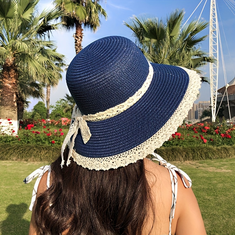 straw hat Beach Grass Hat Woman Top Pearl Chain Summer Sun Hat