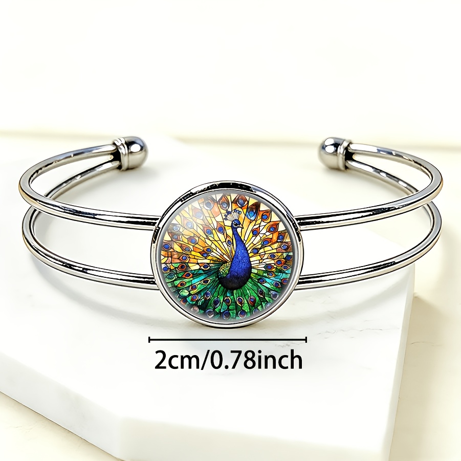 Adjustable Open Bangle with Round Time Gemstone Inlay