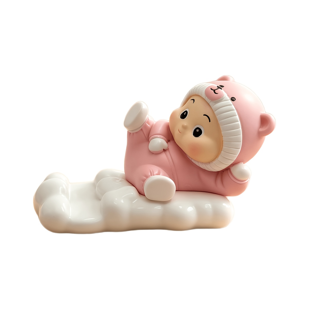 TEMU Cute Bear Baby Resin Phone Holder For Desk, Cloud Shape Cartoon Figurine Cell Phone Stand, Decorative Desktop Smartphone Support, Aesthetic Room