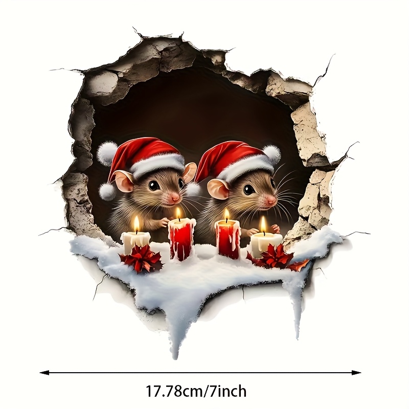 TEMU 6-Inch Vinyl Sticker Set: Twee Kleine Muizen die Kerstmisavond - Geschikt voor Auto's, Vrachtwagens, Motorfietsen, Ramen, Muren - Zelfklevend,