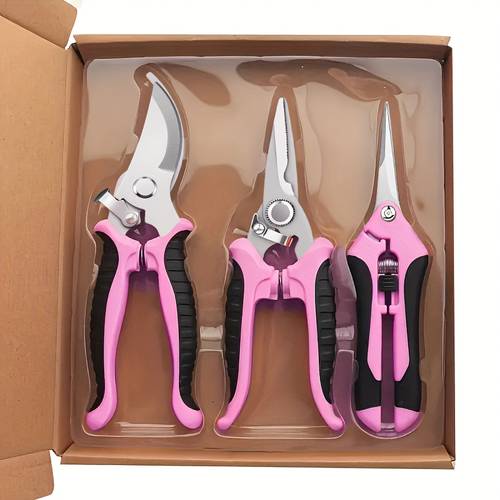 3pcs heavy duty manual garden pruning shears stainless steel branch trimmer tree pruner with anti skid handle labor saving right handed scissors suitable for fruit roses hedges lawn care maintenance