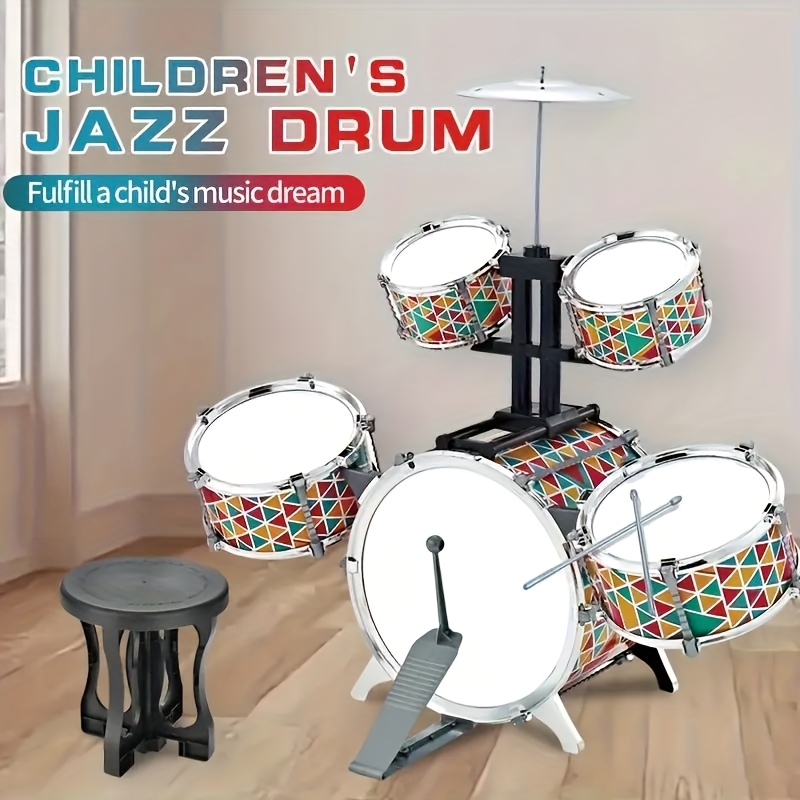 Upgraded Jazz Drum Set Starter Drum Kit, Stool And Headphones - Main Image
