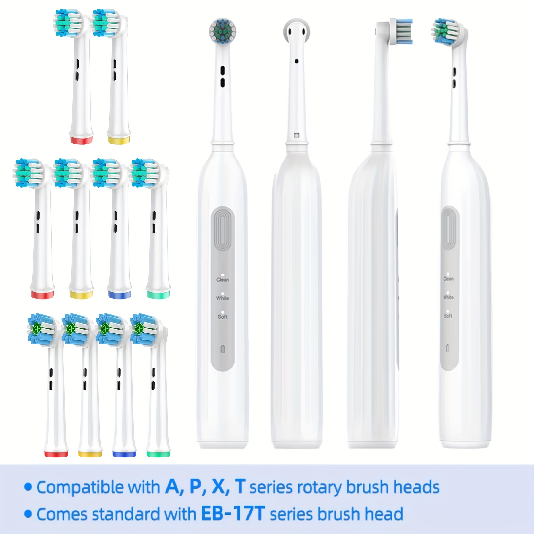 Powerful Rechargeable Electric Toothbrush- Compatible with Oral-B Brush Heads | Includes 10 Long-Lasting Replacement Heads | Ultra-Soft DuPont Bristles | 3 Cleaning Modes | USB-C Fast Charging | IPX7 Waterproof | Great Gift for Family or Travel