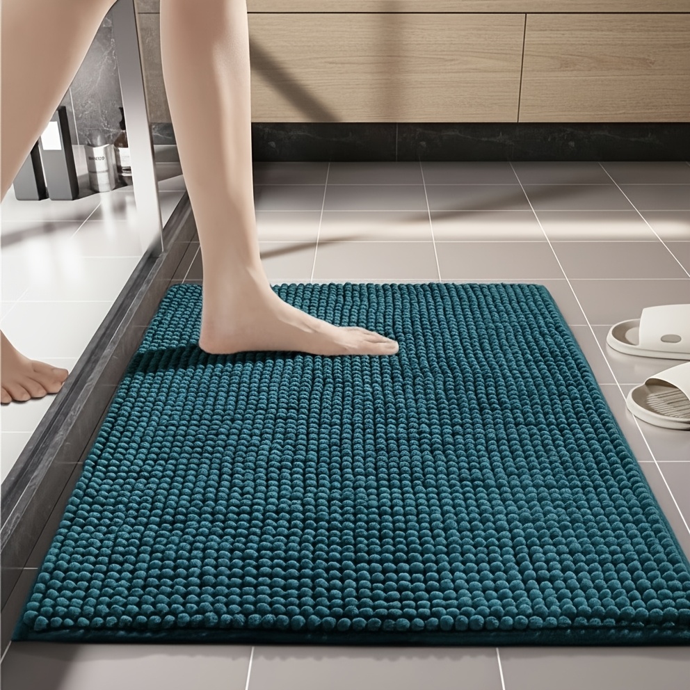 TEMU 1pc Chenille High-density Short-pile Bathroom Mat, 1 Bathroom Mat/door Mat, 1 Soft And Non-slip Household Rug, Thick Pile, Feet Dry After