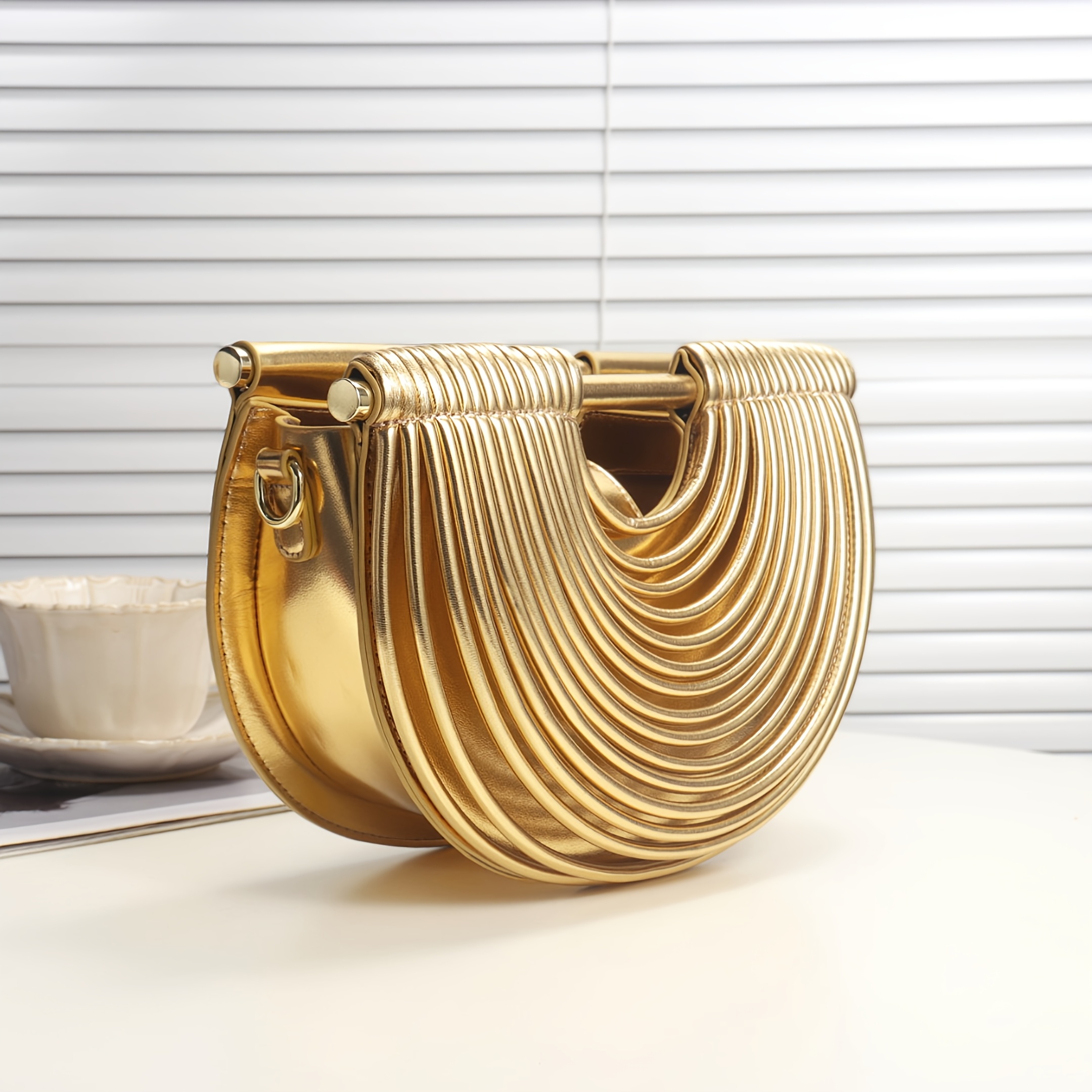 Luxury Women'S Large Capacity Party Handbag - Elegant PU Evening Clutch with Snap Closure, Adjustable Strap, Magnetic Closure, Polyester Lining, Striped Pattern, Perfect for Formal Events, Weddings, and Banquets - Exquisite Crossbody Bag for Daily Use and Wedding Accessories, Wedding Accessory | Elegant Clutch | Magnetic Closure Bag, Wedding Purse, Purse For Women, Handbag For Women, Wallet For Women