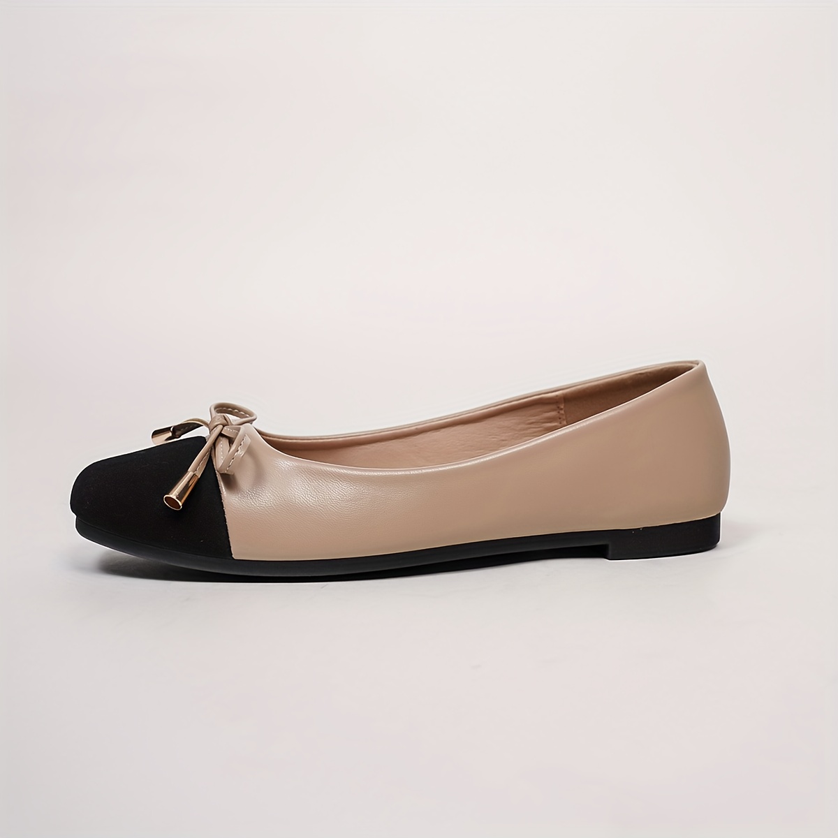 Women'S Slip-On Ballet Flats - Square Toe Soft Sole Casual Shoes with Bow Detail, Synthetic Cover Upper & TPR Sole, All-Season Comfort, Extended Sizes 41-42, Black & Beige, Easy Slip-On Design for Casual Attire, Ballet Shoes, Comfortable Footwear, Elegant Shoe Style, Durable Tpr Sole, Everyday Footwear, Stylish Footwear, Lightweight Construction, Comfortable Flats, Fashion Lovers