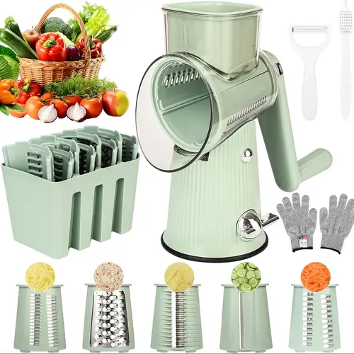 5 in 1 rotary cheese grater vegetable slicer rotary cheese grater with hand crank countertop for kitchen rotating vegetable slicer nuts grinder cheese with clean brush 5 blades