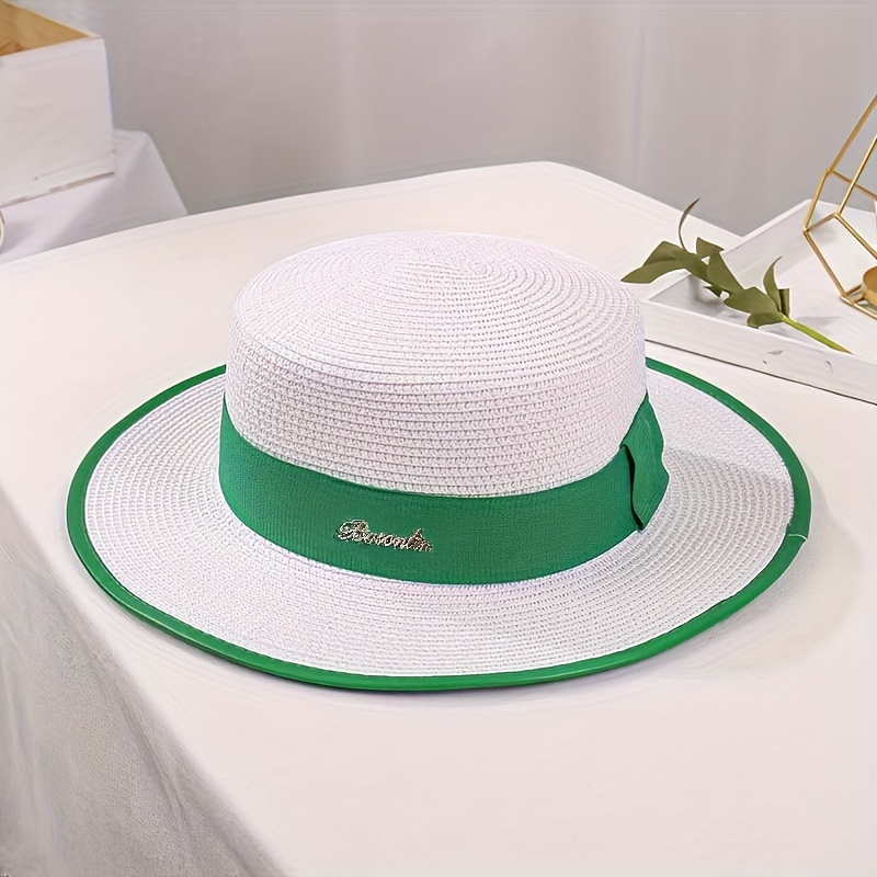 Solid Color Jazz Sun Hats Trendy Flat Brim Breathable Straw - Temu