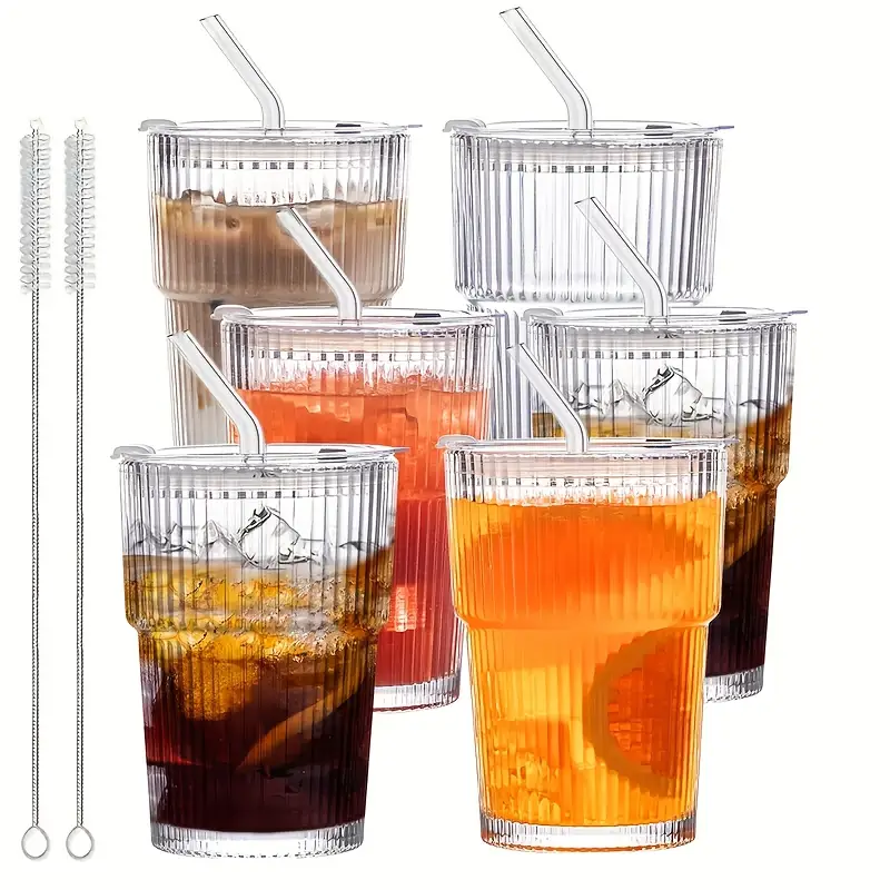12 oz iced coffee cups with lids and straws set of 6 unbreakable plastic drinking glasses reusable iced coffee glass to for iced water bpa free dishwasher safe Product details 6