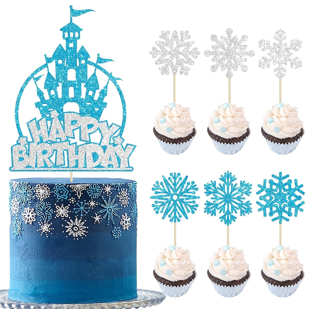 TEMU 13pcs Multicolor Glitter Cake Toppers Snowflake Cupcake Picks Winter Happy Birthday Cake Decoration For Baby Shower Christmas Birthday Party