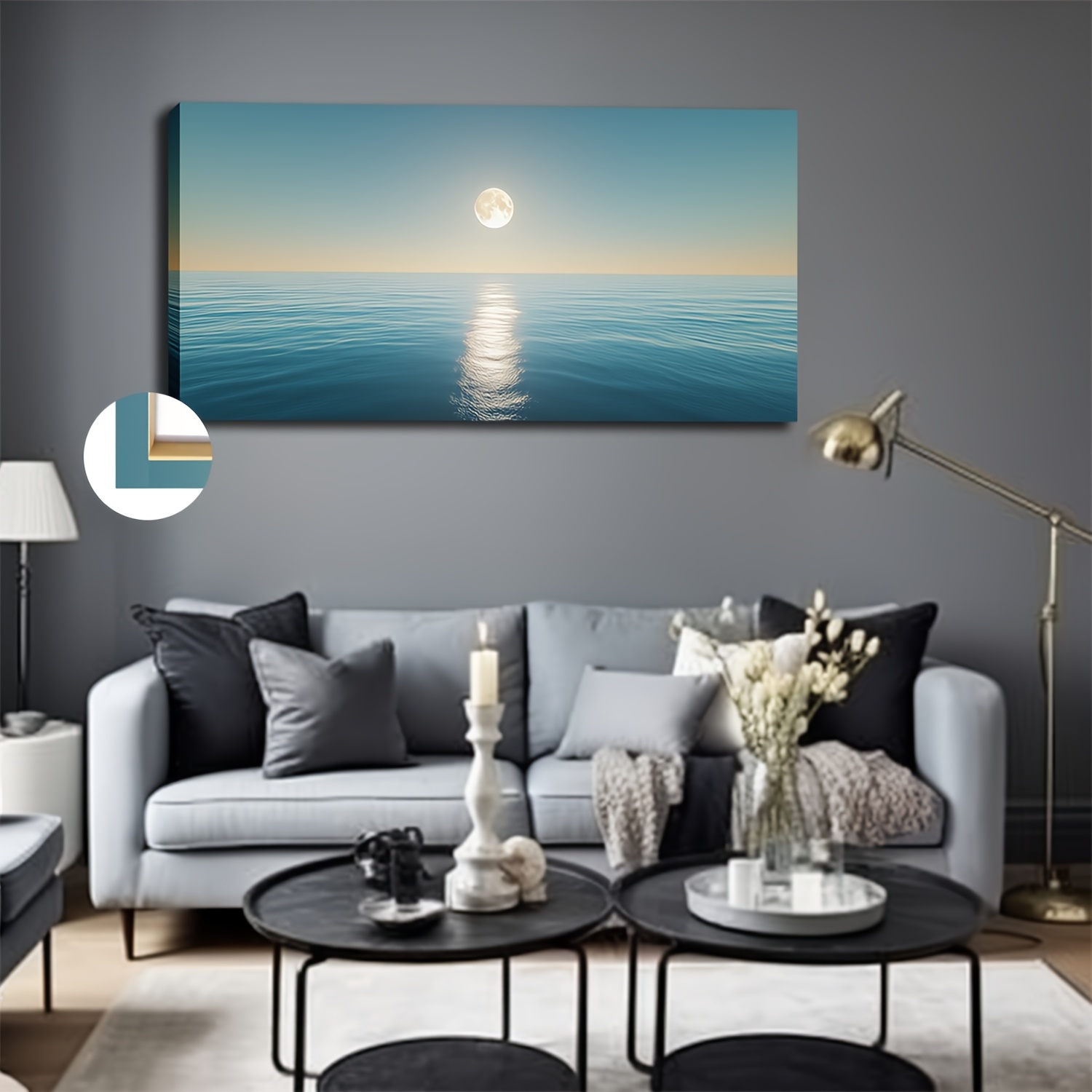 TEMU Strabiliante, 50X100cm/20X40 Pollici, Luna sul Livello , Quadri su Tela Grandi con Cornice, Stampe da Parete, per Decorazione di Pasticceria,