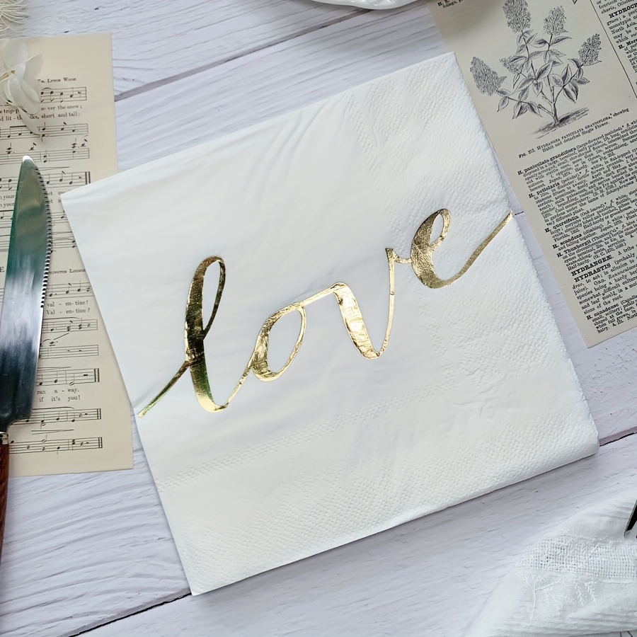 

Elegant 'love' Lettering Disposable Napkins - 20pcs, 6.5" Square Paper Towels For Weddings, Bridal Showers, - Parties, Picnics, And Outdoor Events