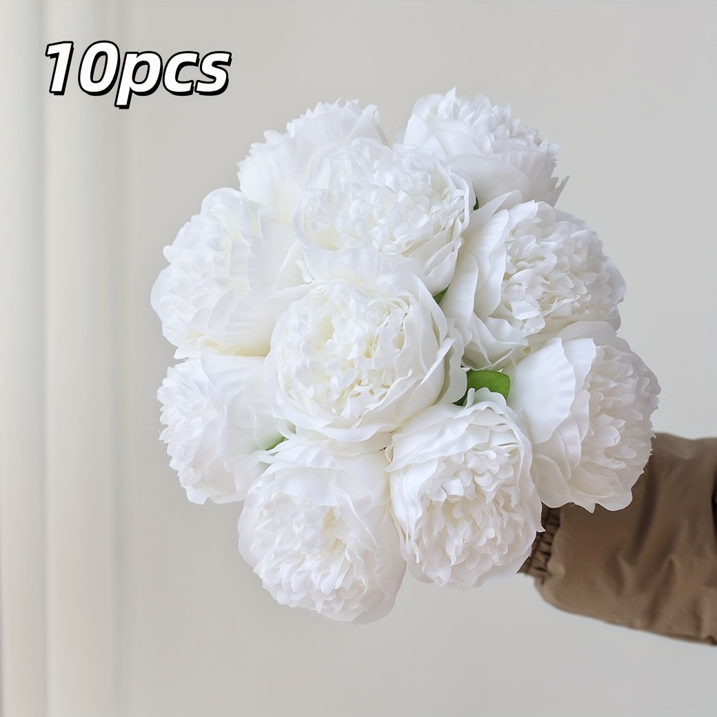 10 artificial peonies flowers silk   flower home furnishings offices weddings parties festivals bars hotel decorations white  