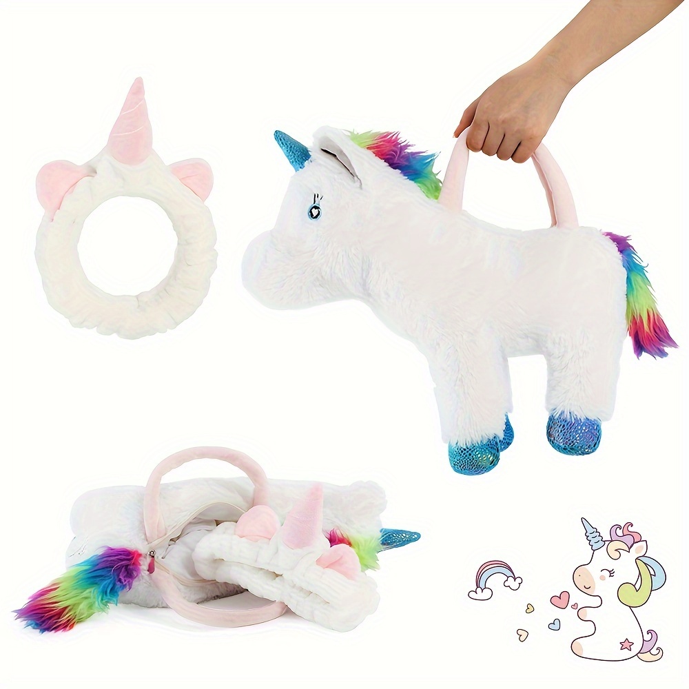 

16" Unicorn Stuffed Animals For Girls - Mane Unicorn Toys Handbag - Soft Fluffy Unicorn Plush With A Unicorn Headband As Gifts, Age 3-4 - 5-6 - 7-8 Yrs