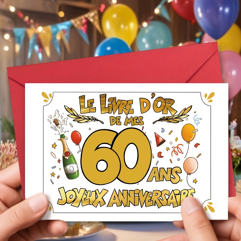 TEMU 1 Carte d'Anniversaire Française pour 60 Ans, Anniversaire, Cadeau d'Anniversaire en Français pour , ou Toute Personne, Décoration de Fête,