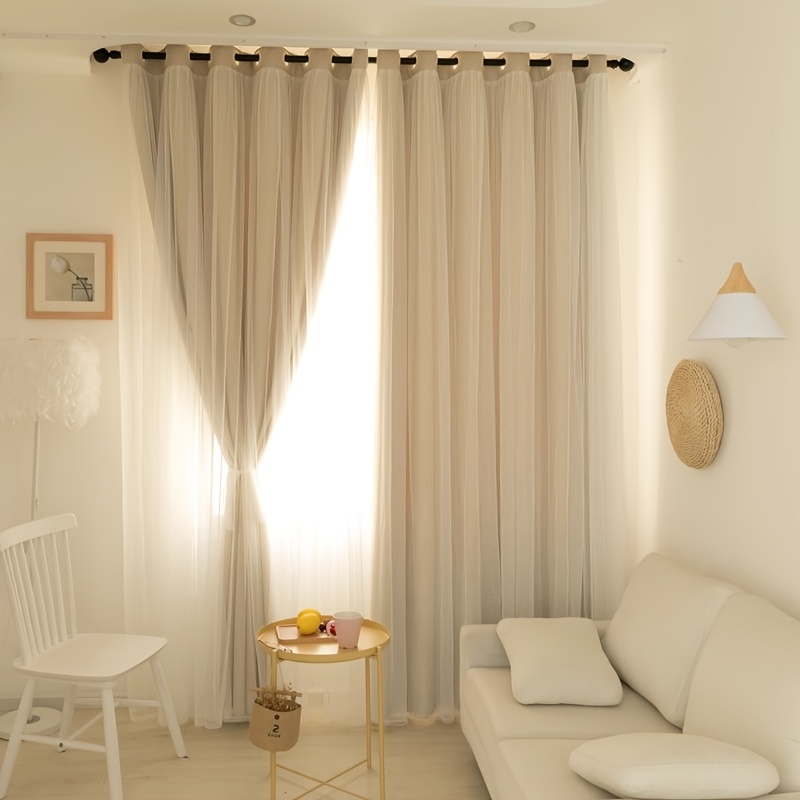 TEMU 2pcs Double-layer Chiffon Sheer Curtain - Light-filtering & Privacy, For Bedroom/living Room/bay Window/french Window. Minimalist Style,