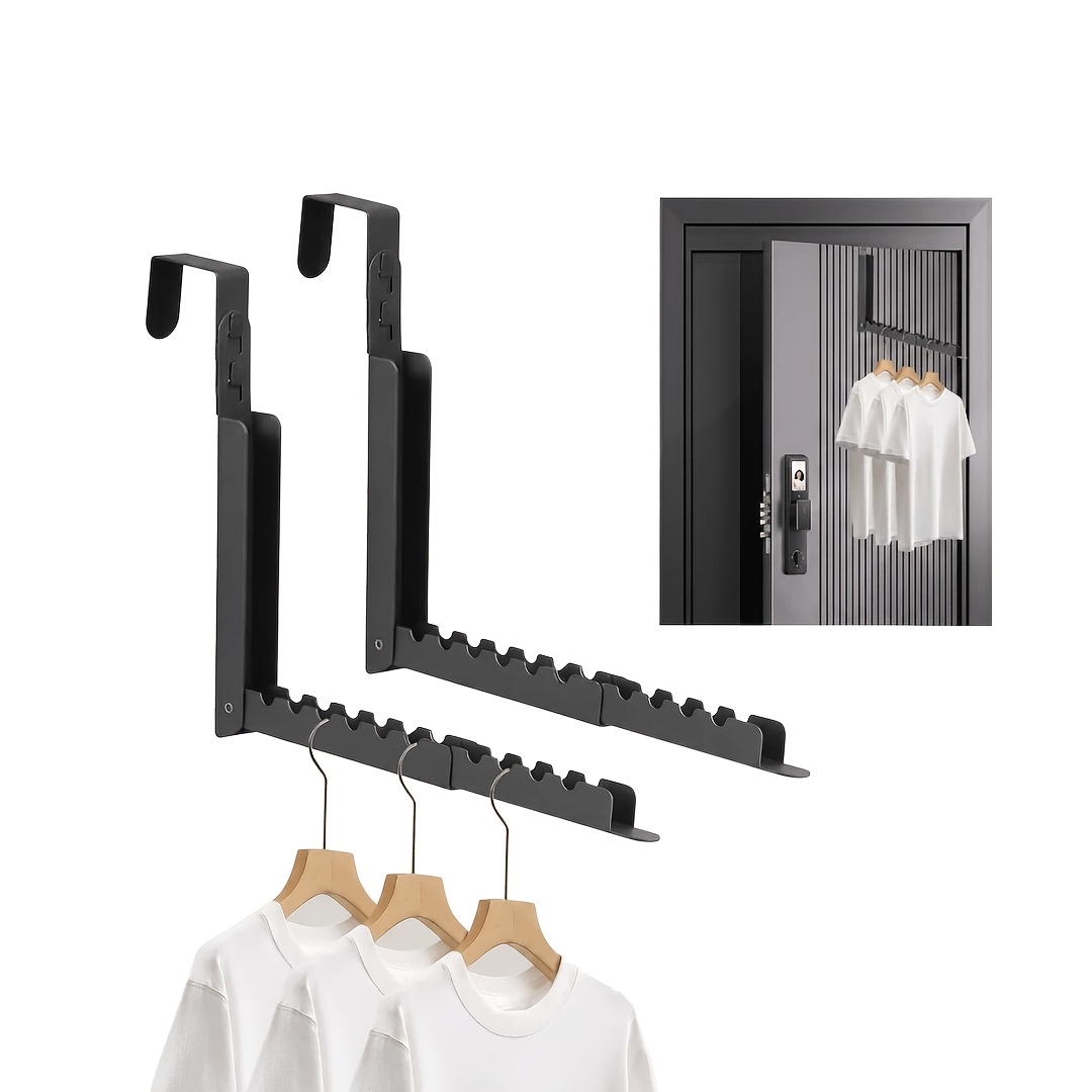 TEMU 2pcs Foldable Hook Set, Foldable Over-the-door Clothes Rack, With 10pcs Hangers, Wall-mounted Rod, 90 Degree Rotation, Clothes Rack, Wall Hook,