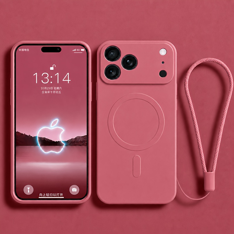 TEMU Telefoonhoesje: 2-delige set: 1 telefoonhoesje met 1 polsbandje. Premium vloeibaar magnetisch polsbandje telefoonhoesje. Compatibel met iPhone