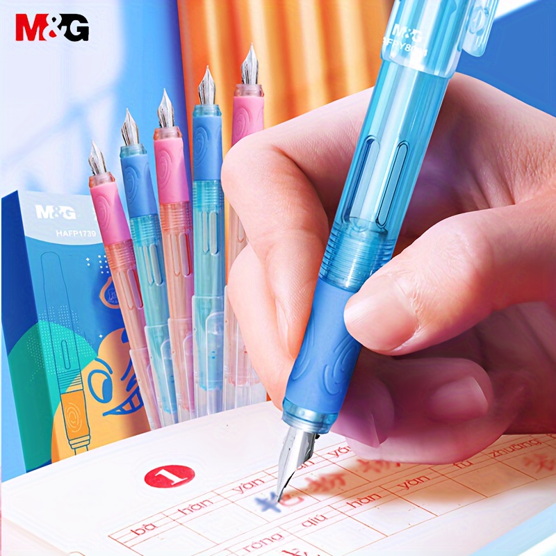 

3pcs M&g Stationery Posture Fountain Pen 3.4mm Caliber Ef Tip Beginner Practice Pen Ink Pen Simple Refreshing Blue Style
