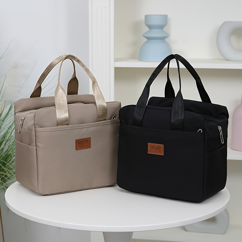 neu eingetroffen, oxford-gewebe, einfarbig, mit reißverschluss, vollständig geschlossene handtasche, lunchtasche, lunchbox-tasche, bento-tasche, tragetasche, lunchbox-aufbewahrungstasche, die innenseite ist mit aluminiumfolien-isoliermaterial ausgekleidet, multi-pocket (kein lebensmittelkontakt)