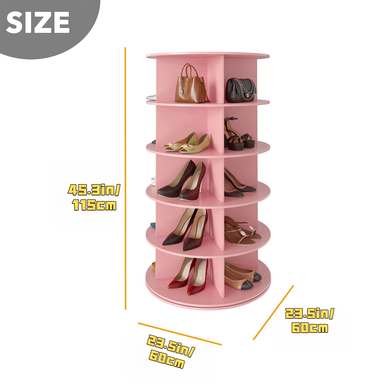 5 tier 7 tier rotating shoe rack tower spinning shoe display lazy susan revolving 360 shoe rack storage round carousel vertical handbag rotate shoes closet organization white pink valentines day details 3