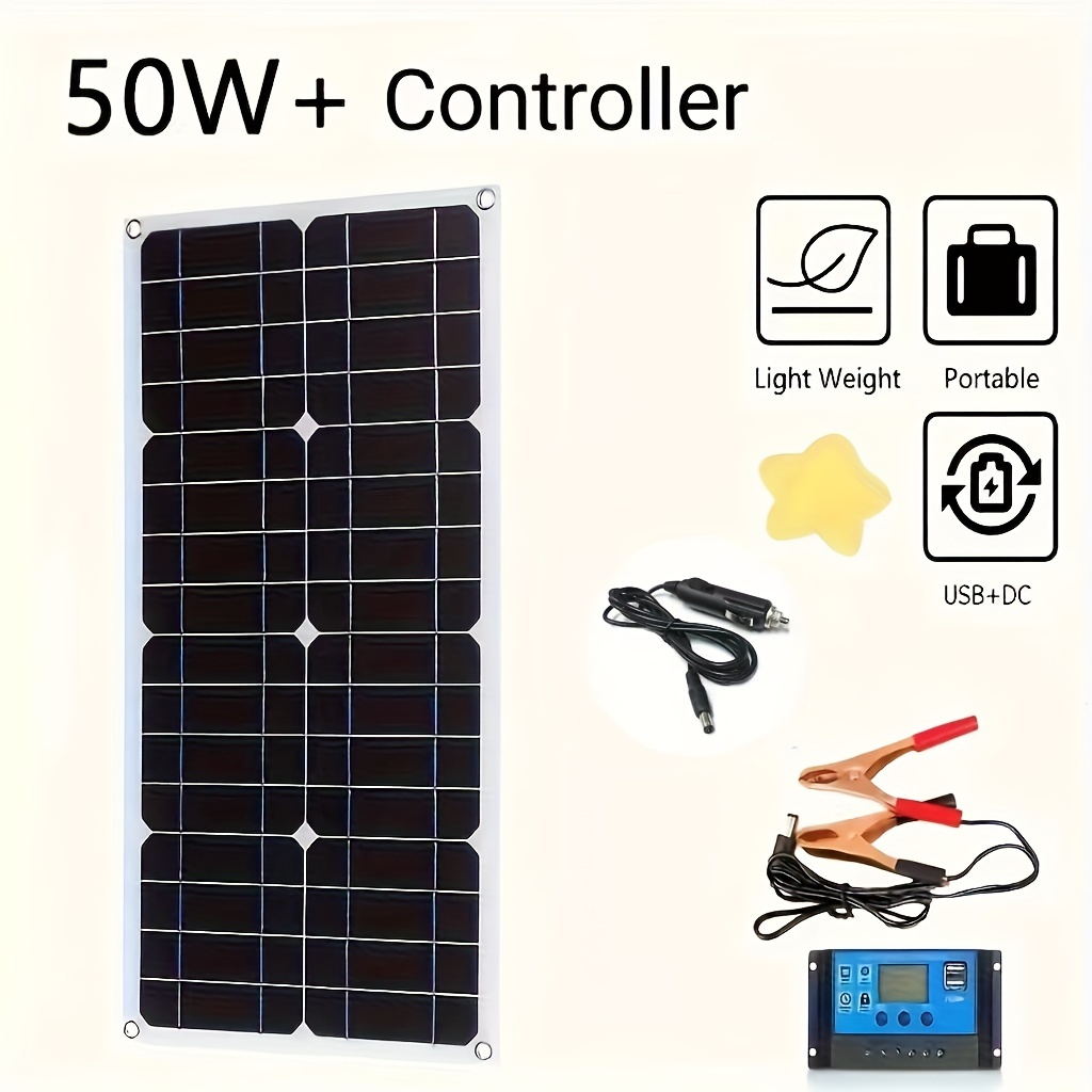 

1pc, 50w Single Crystal Flexible Multi-purpose Mobile Phone Charging Solar Power Panel Portable Vehicle Emergency Charging Panel