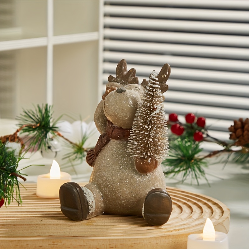 TEMU 1pc Christmas Reindeer Ornament Handmade Resin Reindeer Statue Collectible Figurines