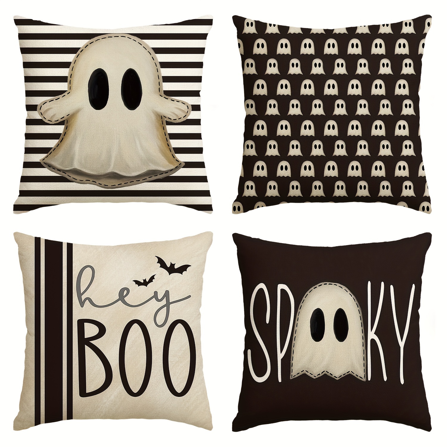 TEMU Sm:)e Halloween Cute Spooky Throw Pillow Covers, Horror Scary For Sofa Couch, Set Of 4, Black