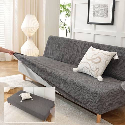 stretch jacquard armless sofa bed cover thick solid color slipcover cat scratch resistant removable washable foldable couch cover for living room bedroom dorm