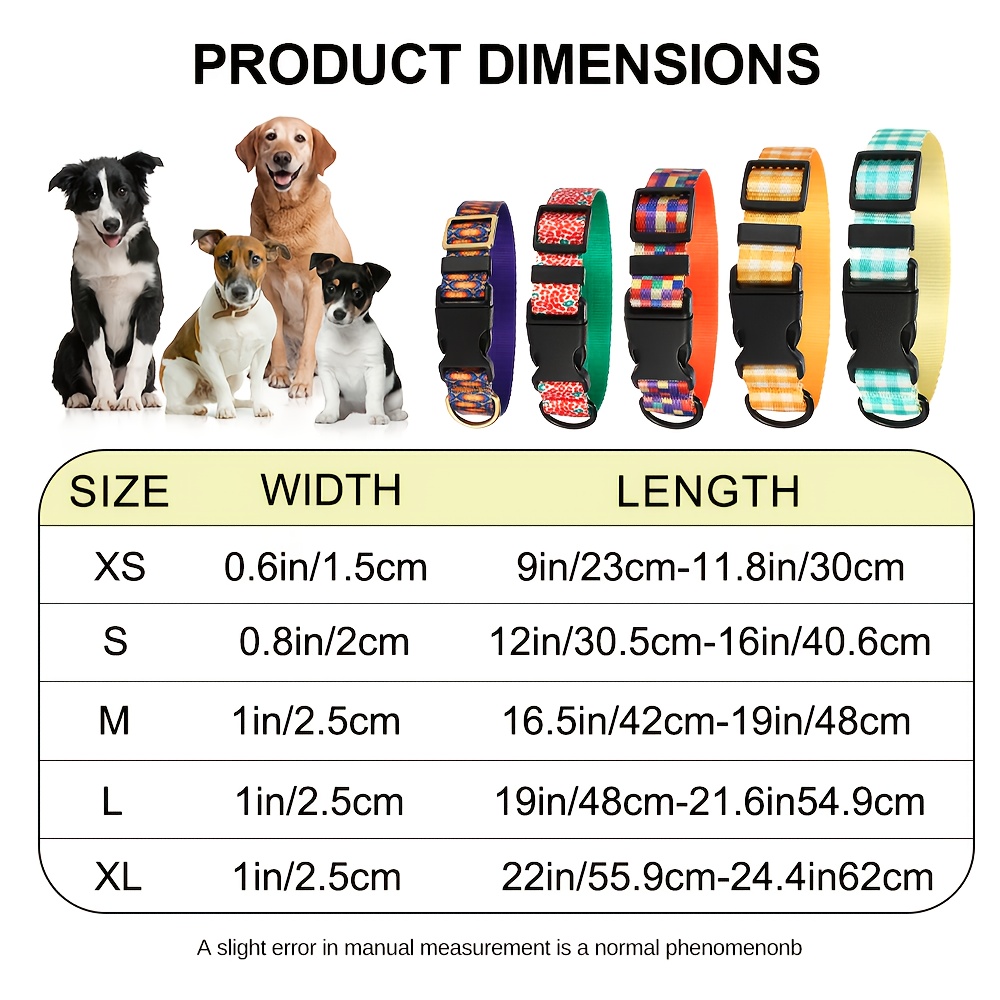 6 Colors/5 Sizes Pet Dog Collar and Leash Set, Customizable