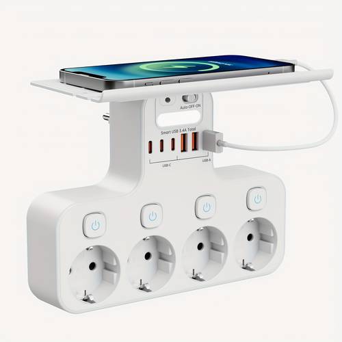Heavy-Duty EU Power Strip with Phone Charging Station - 4 AC Outlets + 6 USB Ports (3 Fast-Charging Type-C), EU Socket, Compact Space-Saving Design, & Short Circuit Protection - for Home Office, Living Room, Bedroom - Ideal Gift for Tech , Organization, Stylish Organizer, Build, , Gadget Lovers