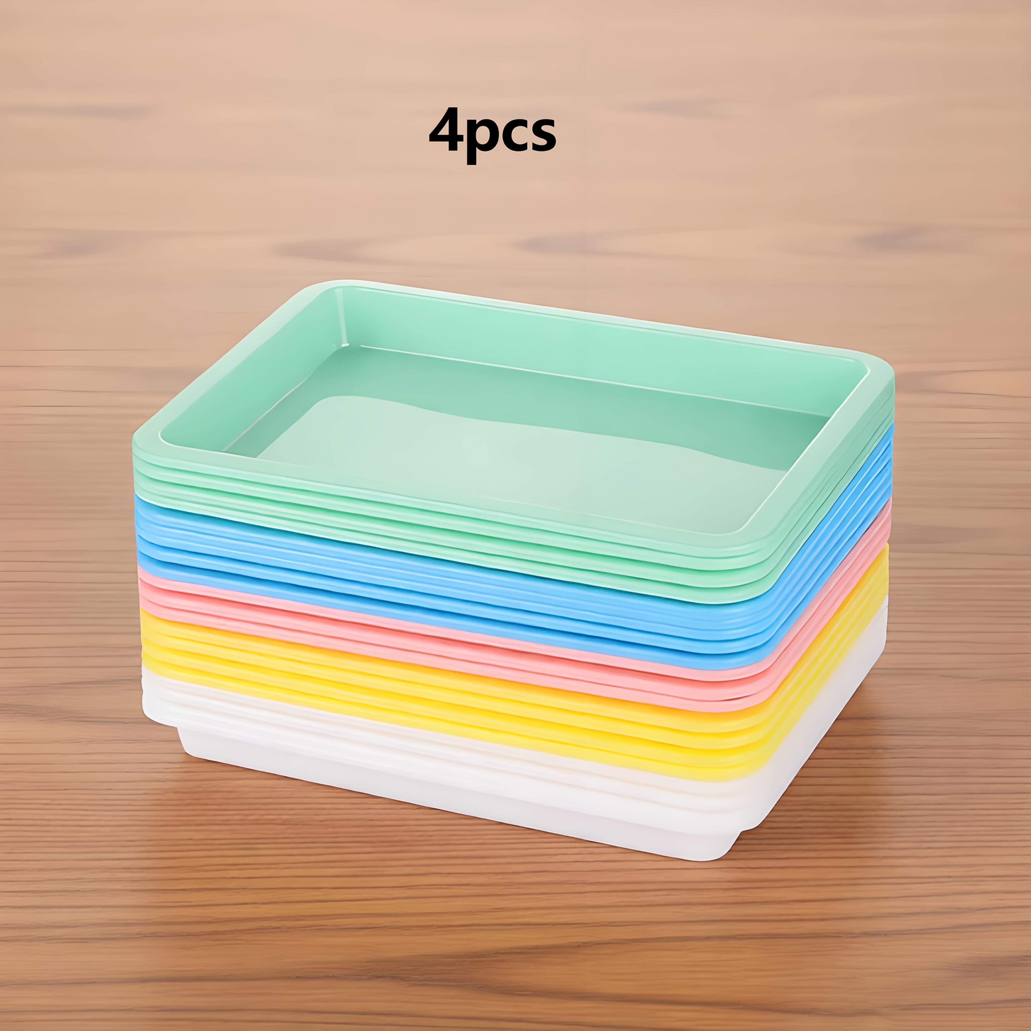 TEMU Lot de 4 plateaux à outils multi-, plateau rectangulaire en plastique épais, plateau format A5, rangement , plateau carré en plastique PP pour