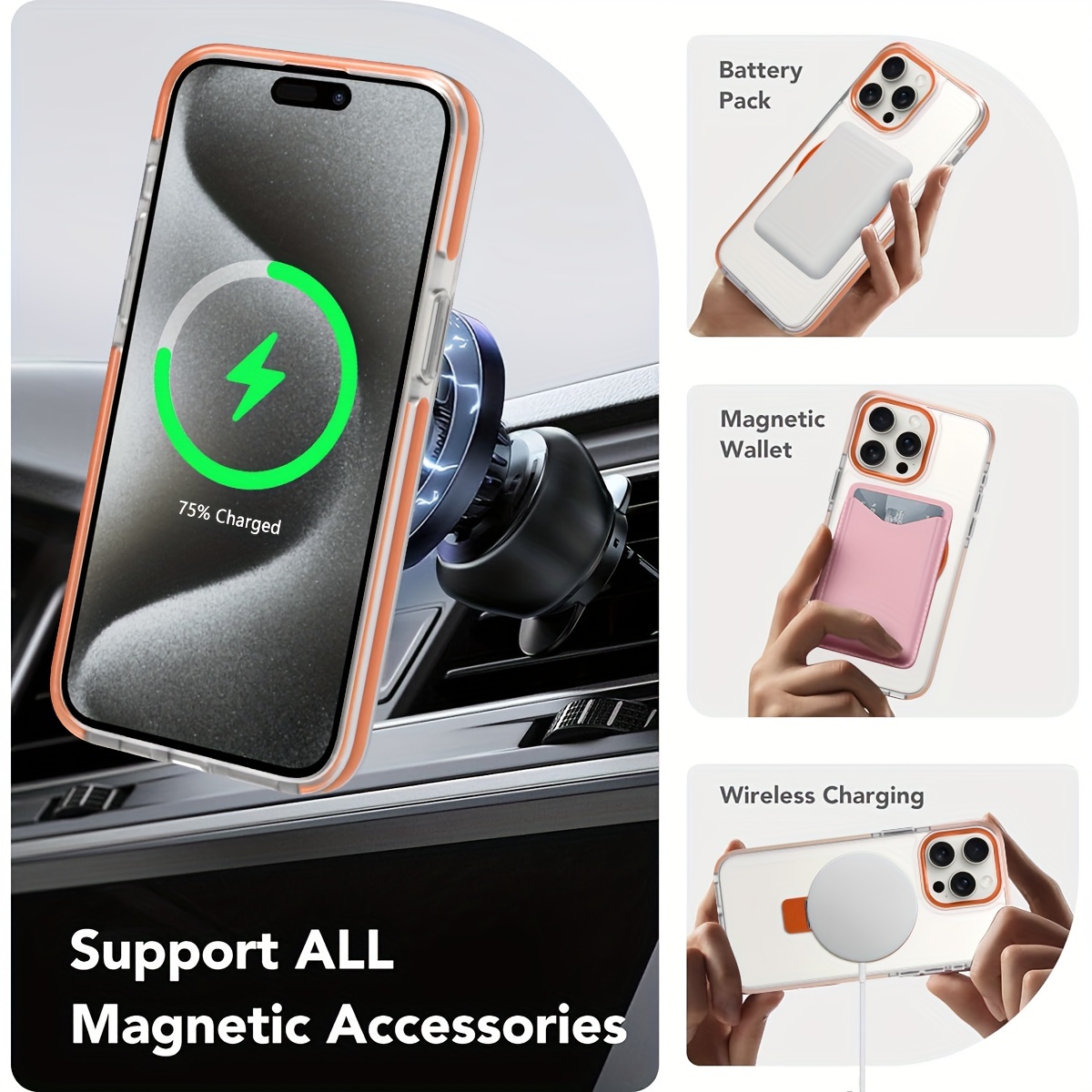 Magnetic shockproof case with ring stand for iPhone, matte back protective cover_voghion.com