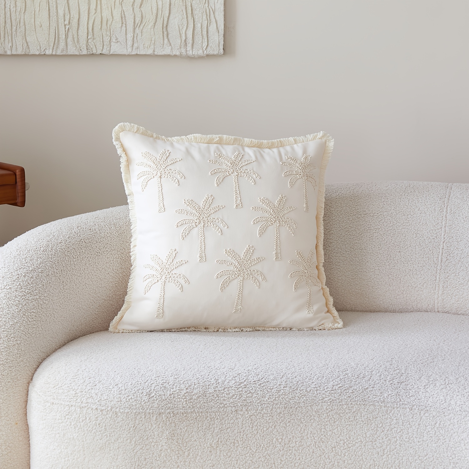E-shop ., Poly-Leinwand-Kissenbezug, Kokospalmen-Dekokissenbezug, einseitige Stickerei, geeignet für Sofa, Frühlings- Sommer-Kissenbezüge, Wohnzimmer,