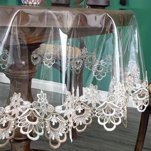 . esstischdecke aus nicht waschbarem anti-rutsch-pvc-transparentmaterial gepaart mit klassischen spitzenrüschen für eine hochwertige atmosphäre kaffeetischdecke runde tischdecke, weiche kristallplatte kaffeetischunterlage einfache tischdecke