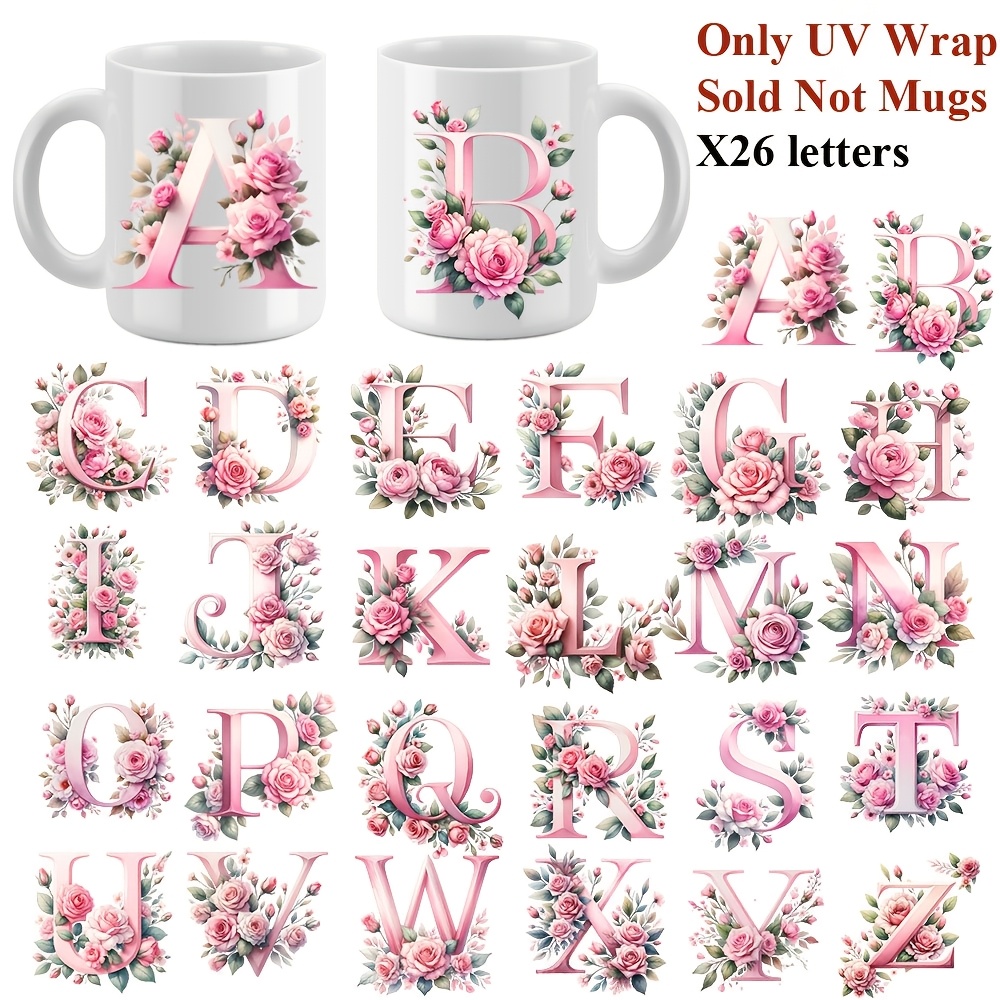 

27pcs Pink Floral Alphabet Uv Transfer Paper A-z - Waterproof Self-adhesive Decals For Mugs, Bottles, Wood, Plastic, Glass, Metal & Ceramic - Perfect Gift For Women & , Water Bottle Transfer Paper