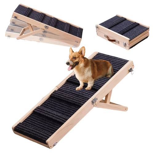 foldable portable pet ramp lift dog ramps climbing frame with carpet non slip stairs load suitable for car van sofa bed height adjustable for small and medium sized dogs