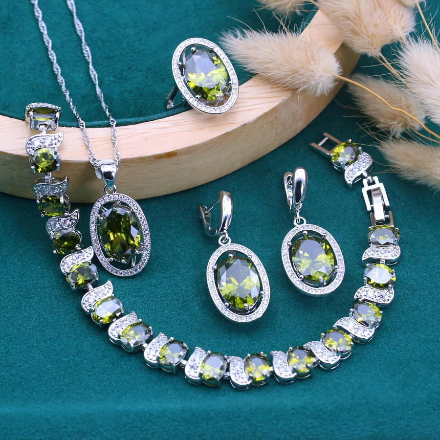 5pcs olive green jewelry set women elegant zirconia full Temu