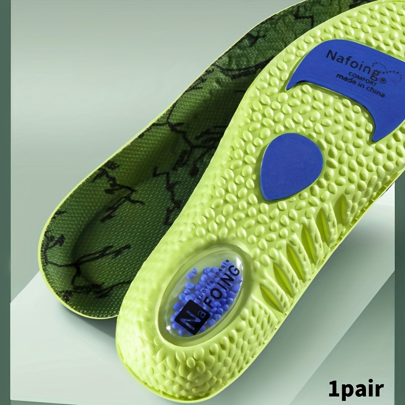 Image of 1 Pair Cushion Shock Absorption Green-soled Insoles Arch Support Design Running Accessories For Outdoor Running, Hiking, And Long