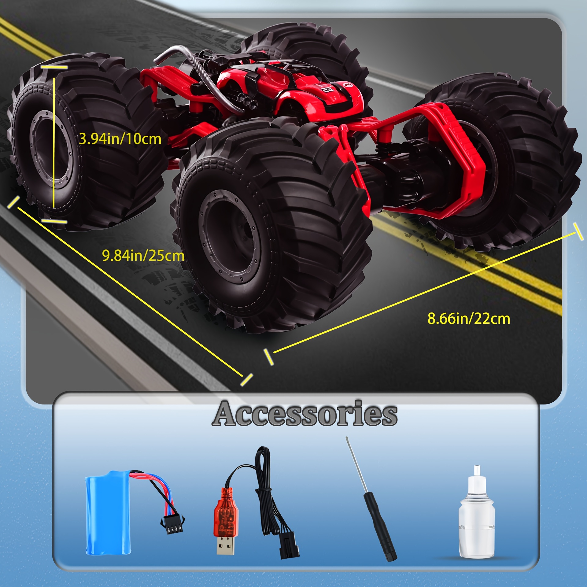 Stunt RC Car For 4-7 8-12 Years Old Boys, 40 Kilometers Per Hour All Terrain RC Truck, 360 Degree Rotation, Spray, Truck Toy Birthday, Christmas, Halloween Gift For 4-12 Years Old Boys