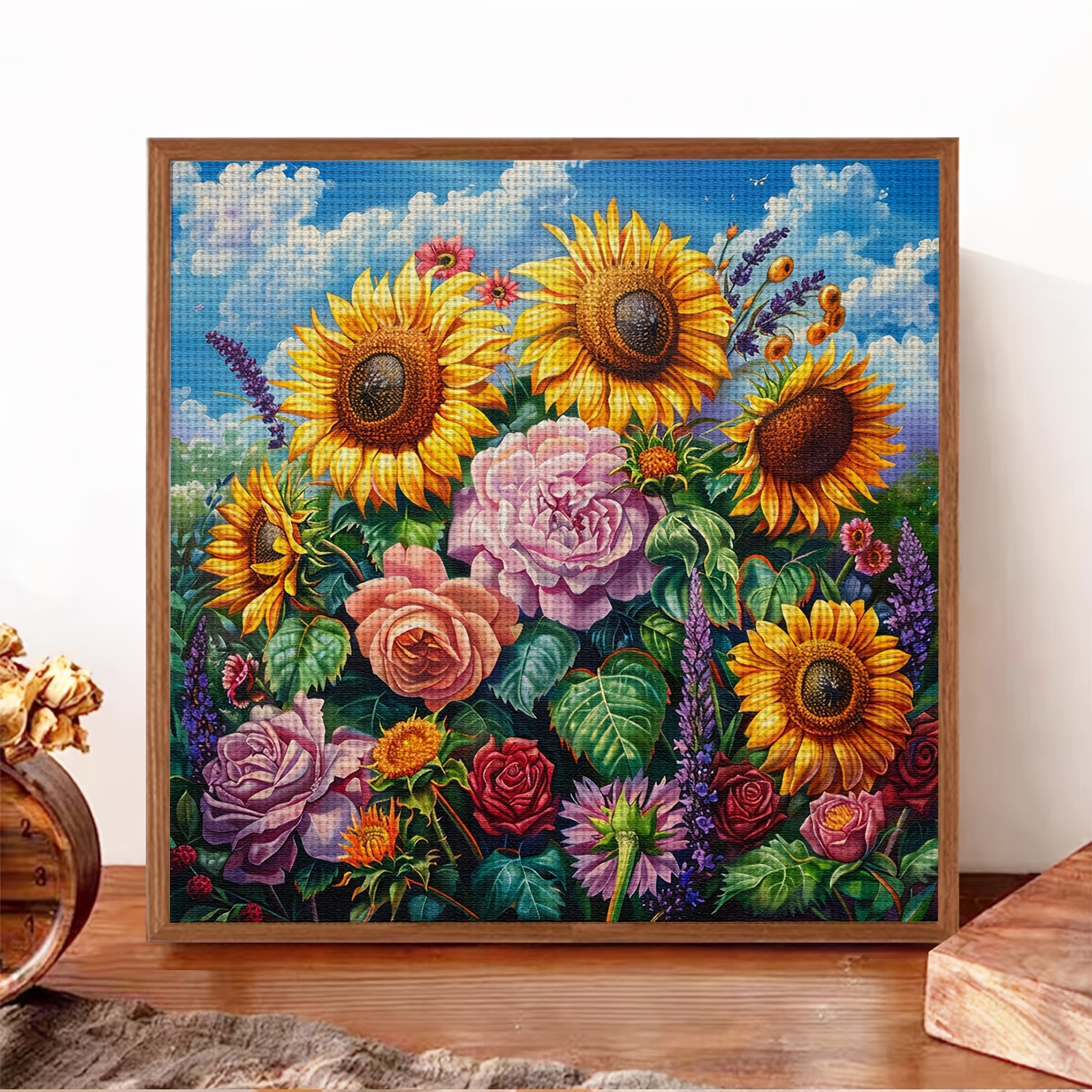 Complete DIY Cross-Stitch Embroidery Kit for Sunflowers & Multicolor Flowers