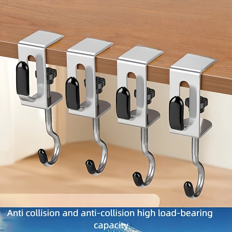 4pcs Stainless Steel Table Hooks- 360° Rotating, , Detachable, Heavy-duty 22.05 Lbs Capacity For Office, Dorm& Home Storage, Utility Hooks